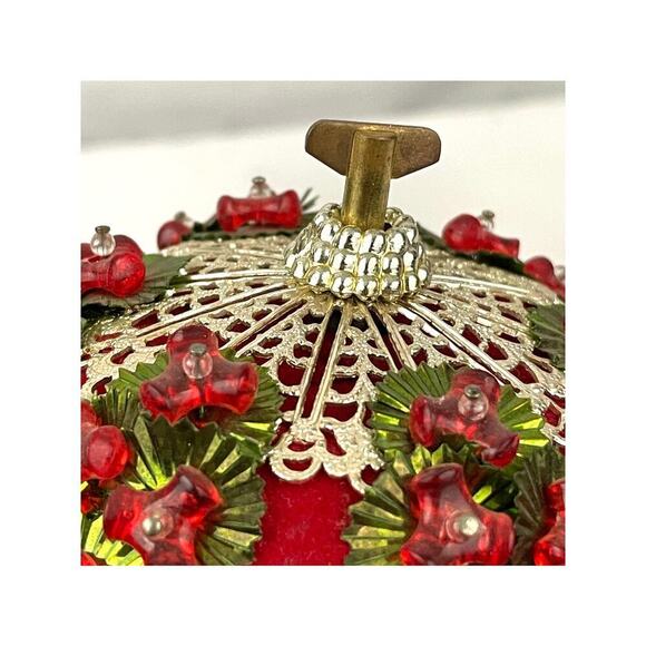 VTG Beaded Ornament Ball Music Box Christmas Decor | MCM Push Pin Craft Sequin - Picture 10 of 11